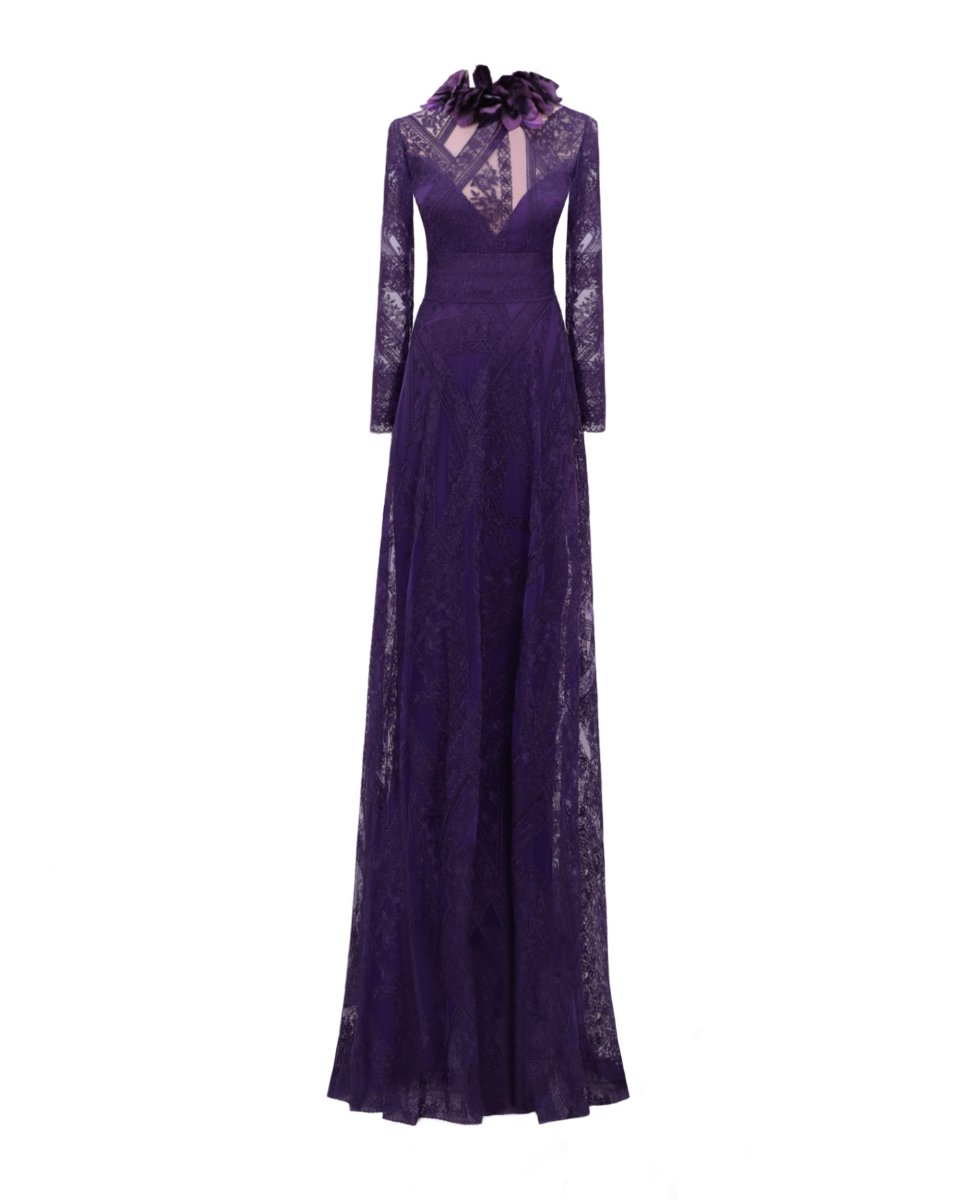 Patterned Lace Long Sleeves Dress