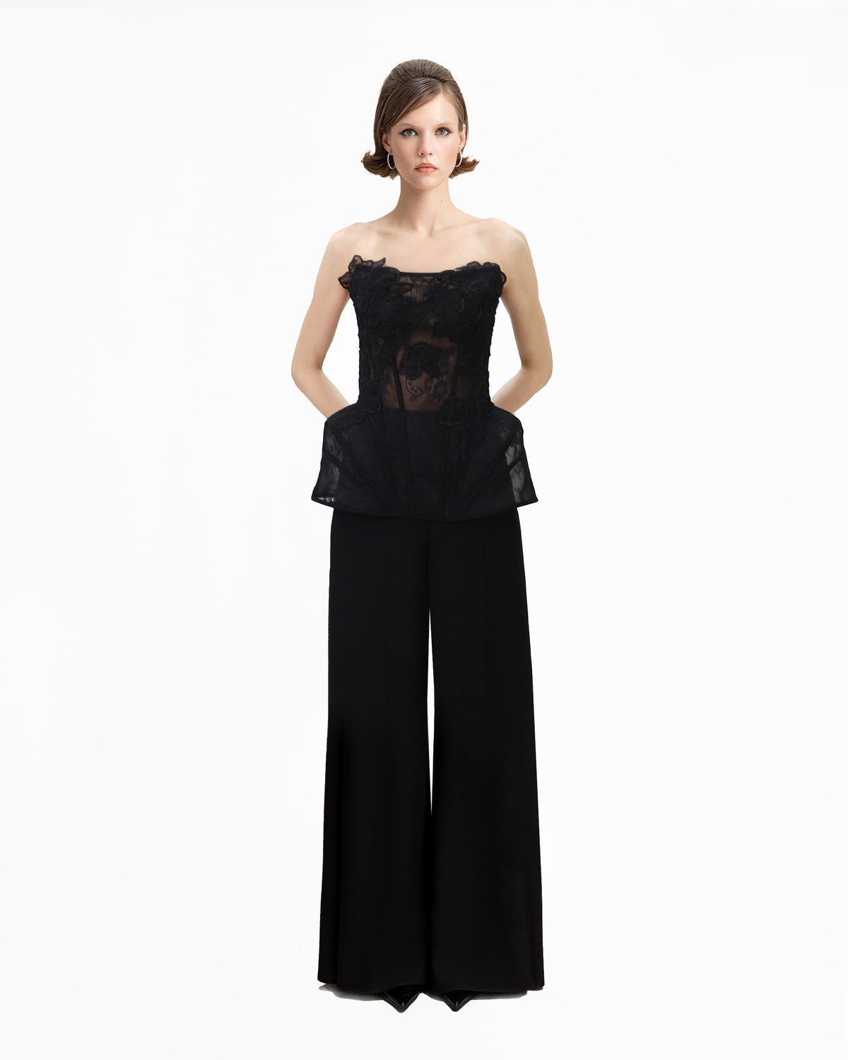 Strapless Corset Top with Straight Pants
