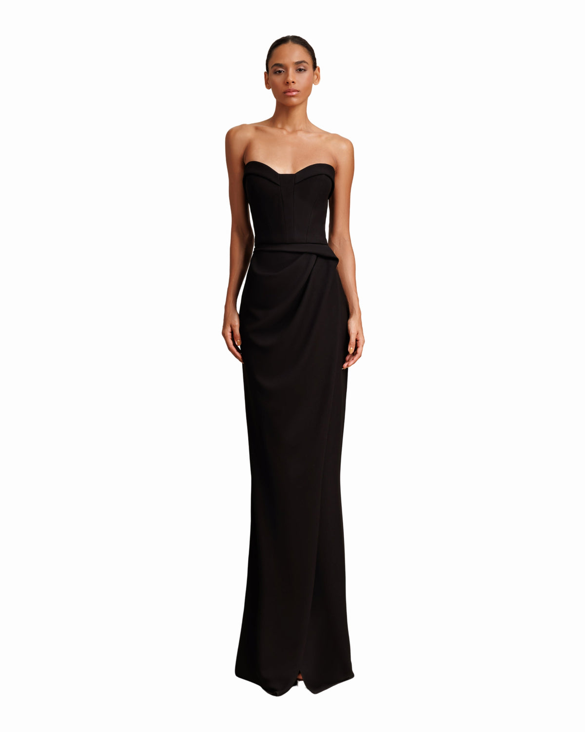 Strapless Draped Black Crepe Dress