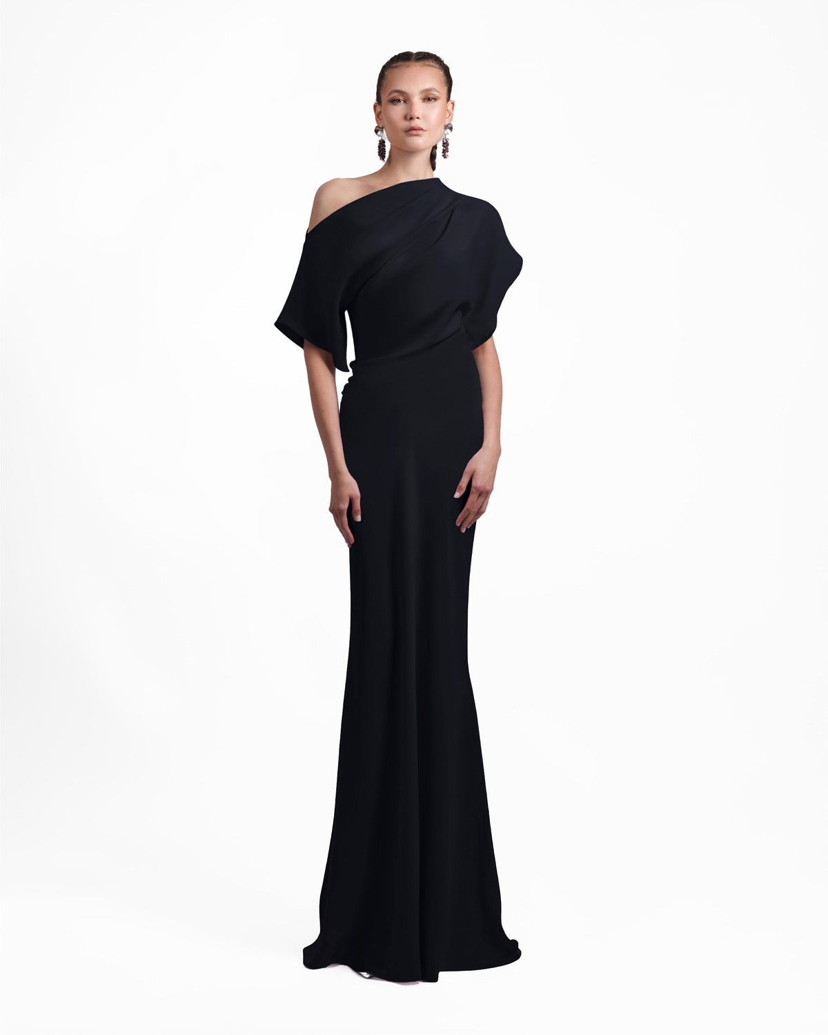 Asymmetrical Draped Black Dress
