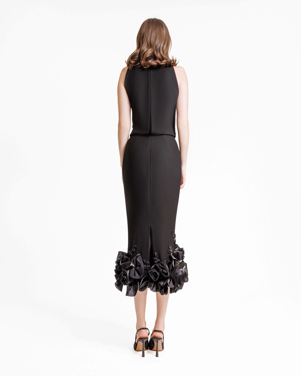 Midi Crepe Dress With Floral Draping