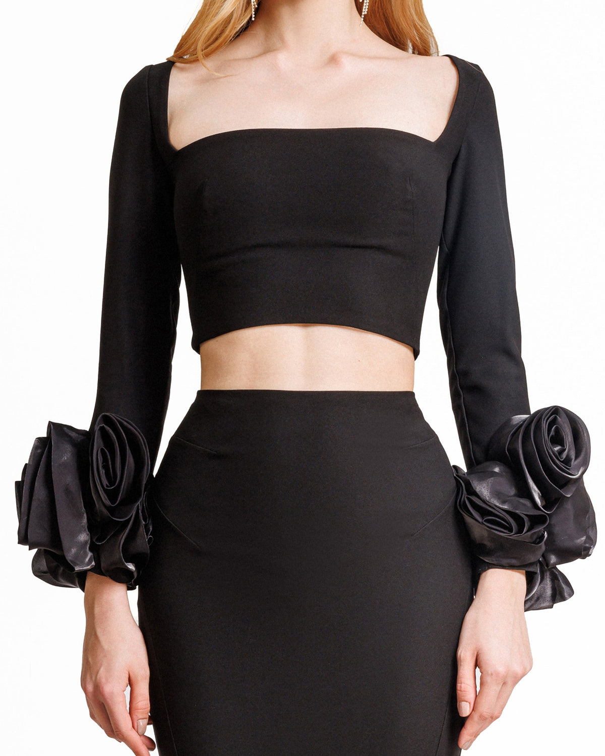 Crepe Set With Floral Cuffs
