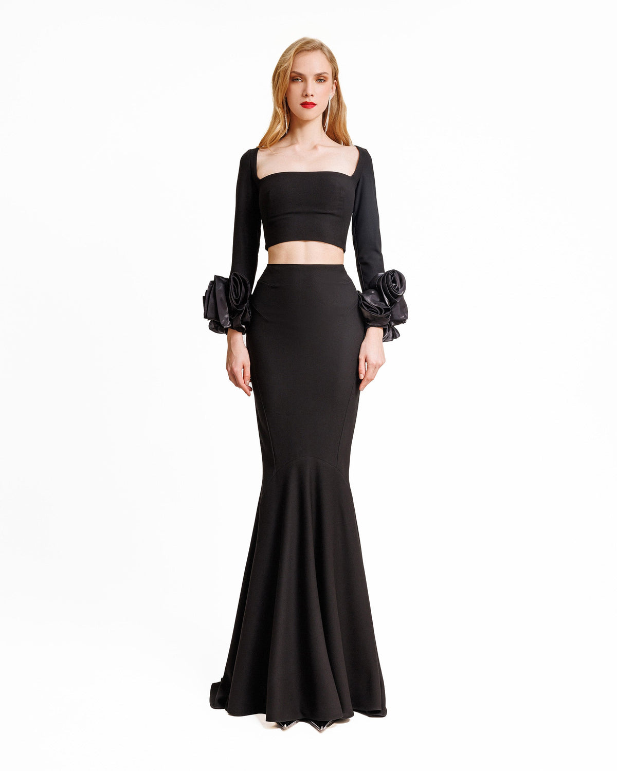 Crepe Set With Floral Cuffs