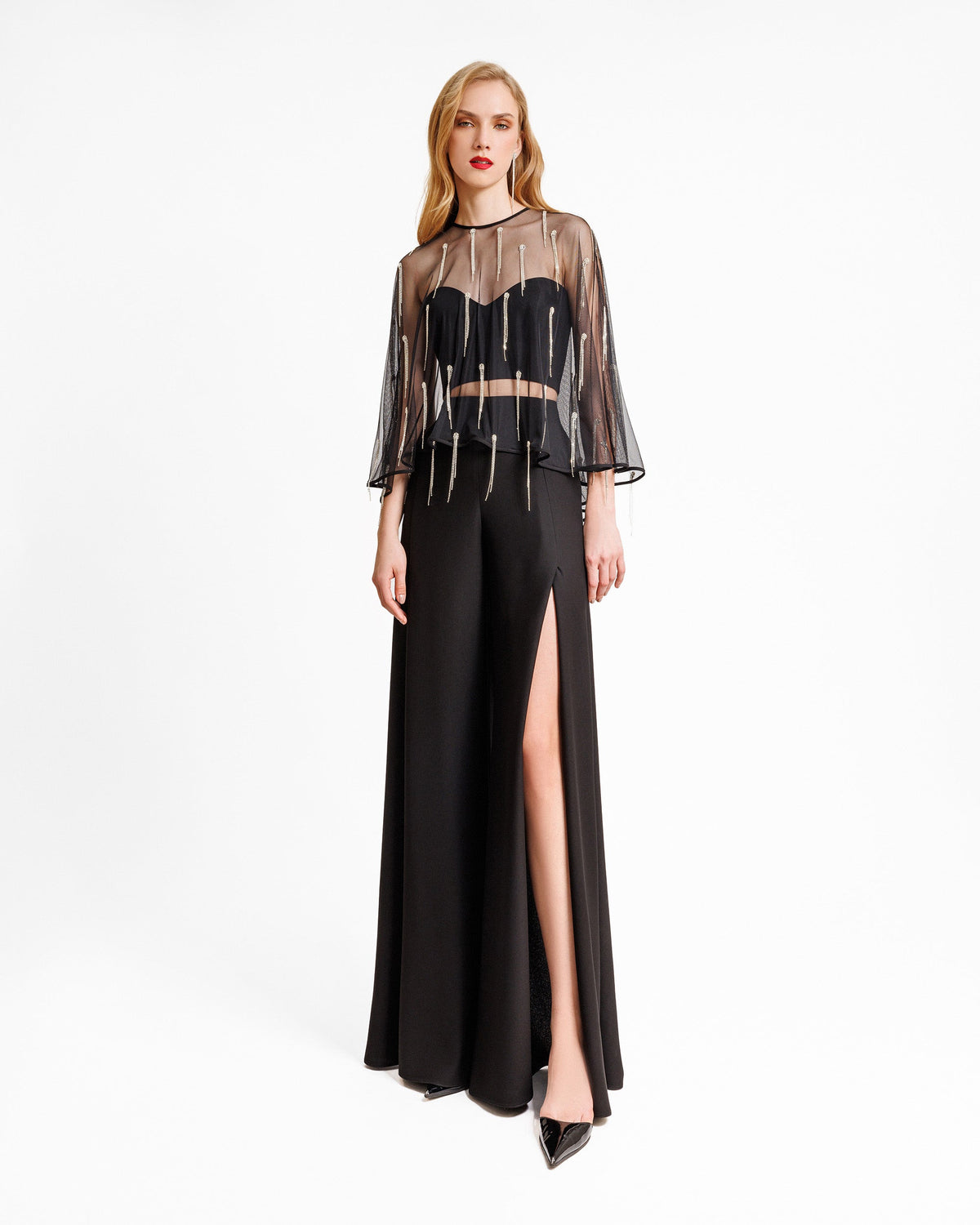 Crepe Set with pant and Beaded Cape