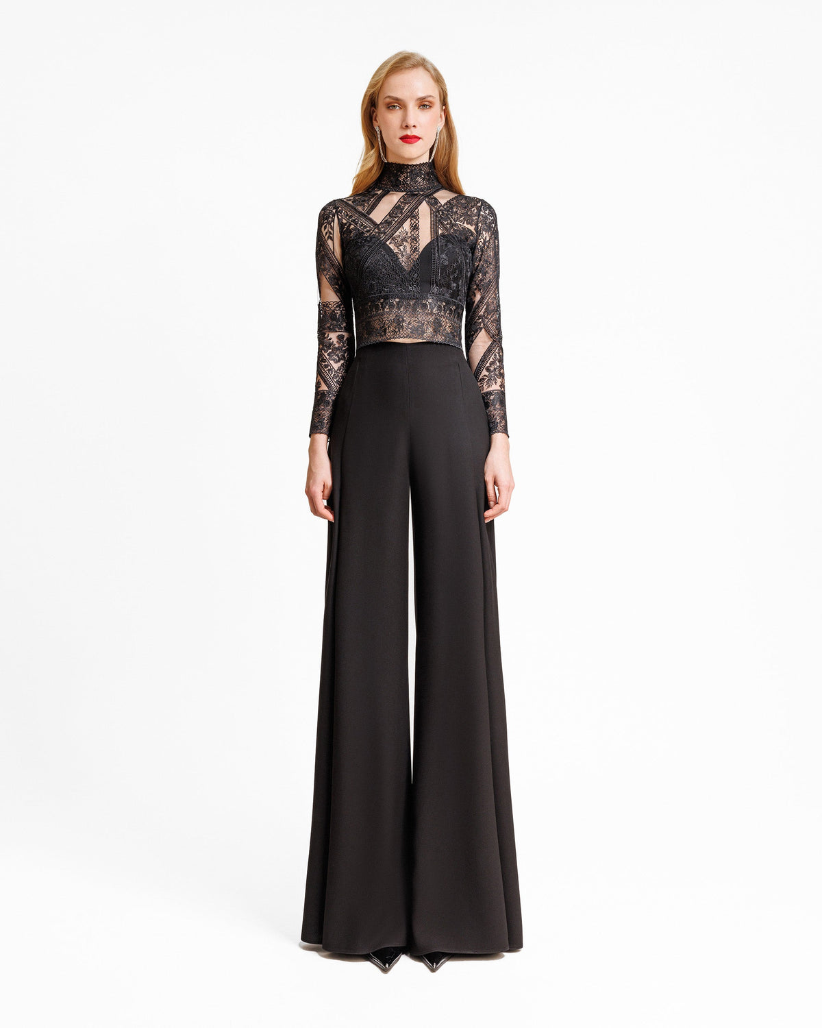 Patterned lace top with pants set