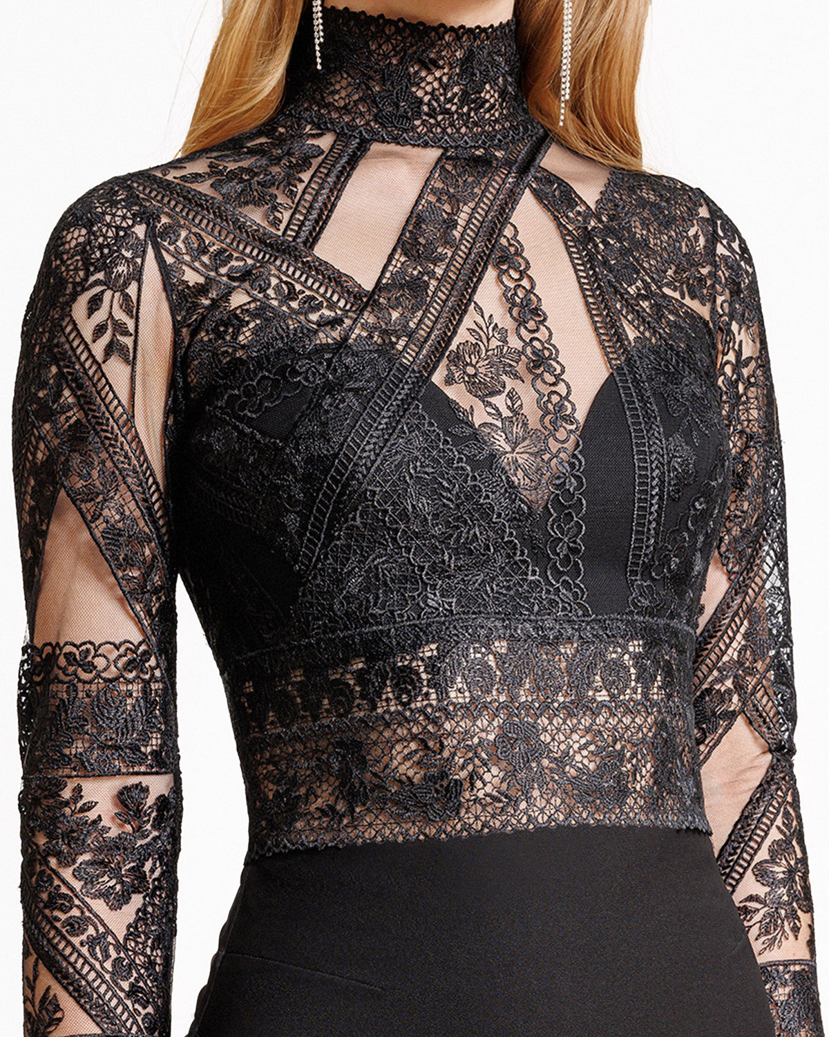 Patterned Lace top with skirt set