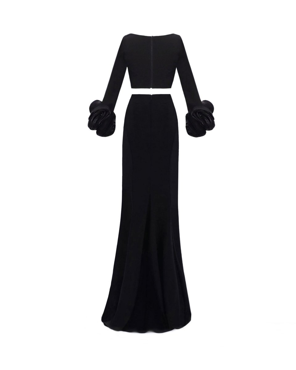 Crepe Set With Floral Cuffs
