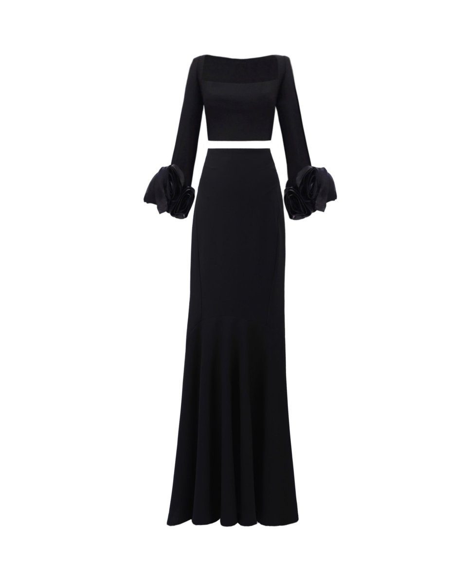Crepe Set With Floral Cuffs